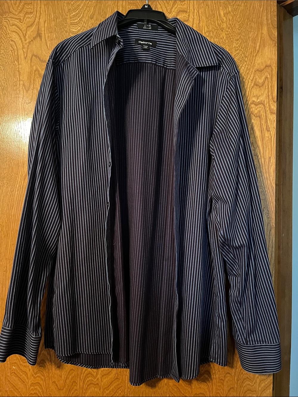Claiborne Men's Navy and White Pinstripe Shirt Jacket